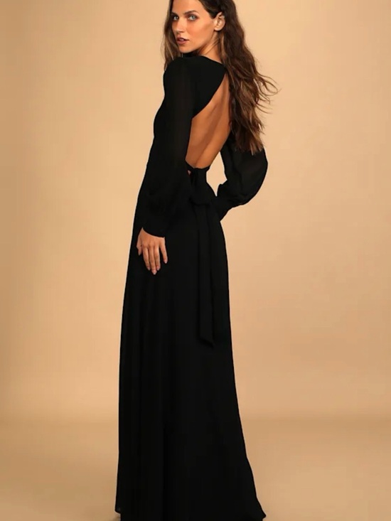 Lulus Dresses & Skirts - Lulu's Black Long Sleeve Backless Dress L Whimsigoth Glam Milkmaid